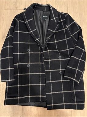 Madewell Black Windowpane Double-Breasted Wool Peacoat